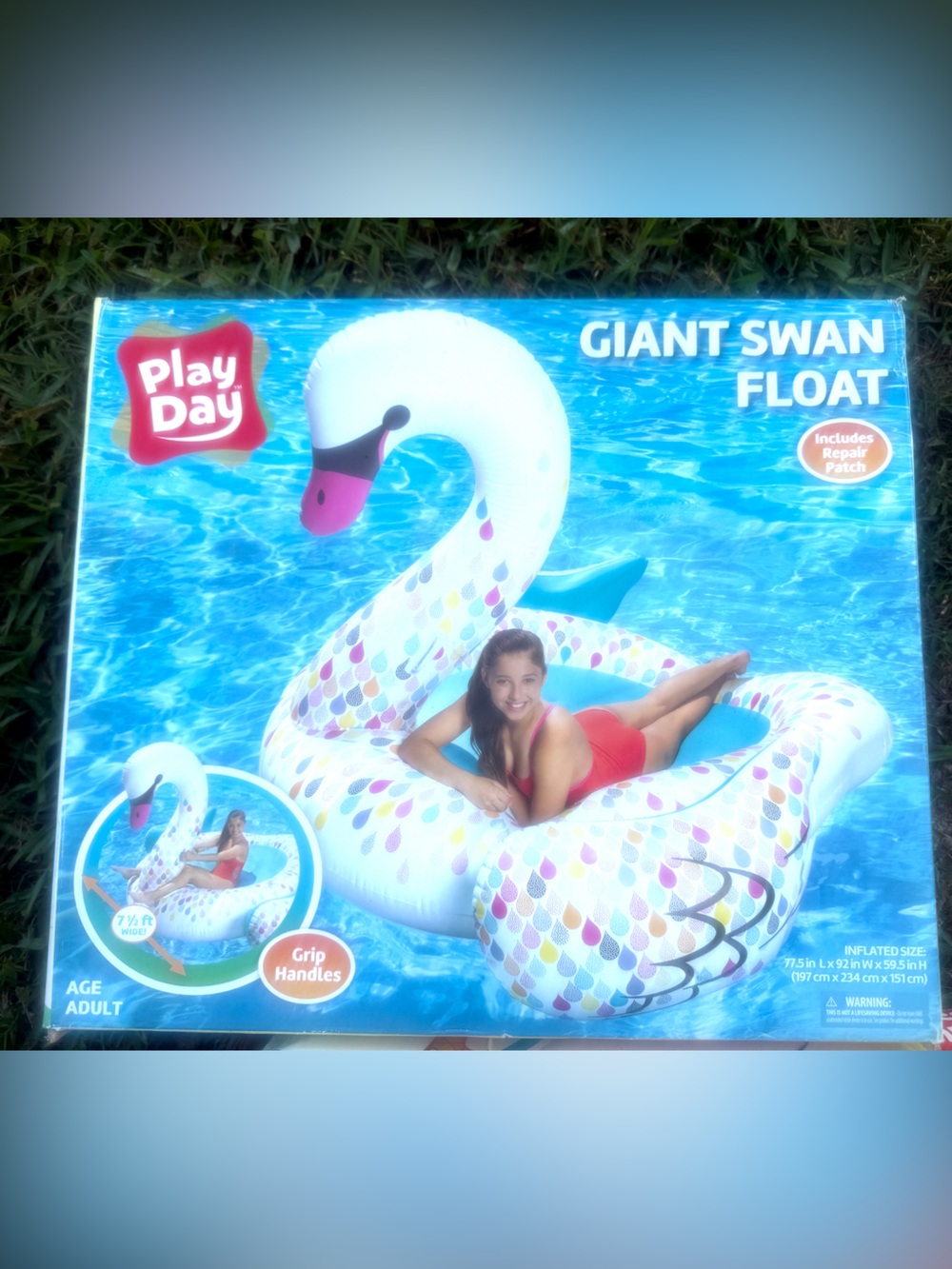 Play Day Giant Swan Float - White with Multicolor Scales